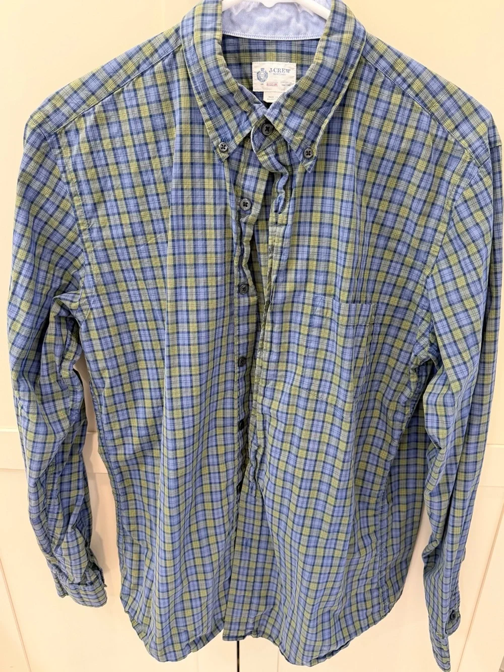 J. Crew Men's Blue and Green Plaid Button-Down Shirt